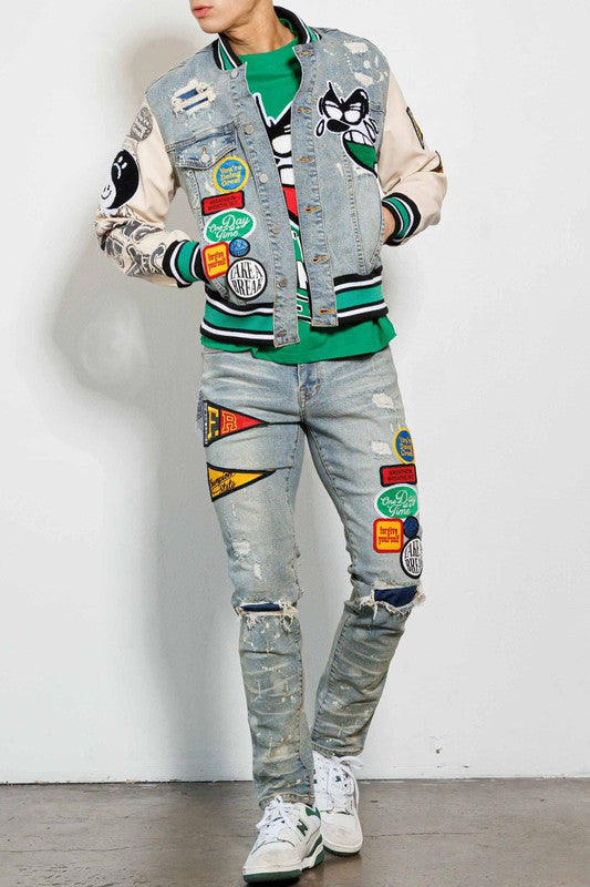 MULTI PATCHES SLIM FIT PANTS