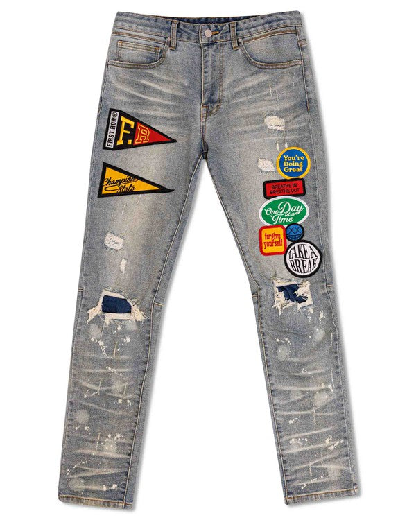 MULTI PATCHES SLIM FIT PANTS