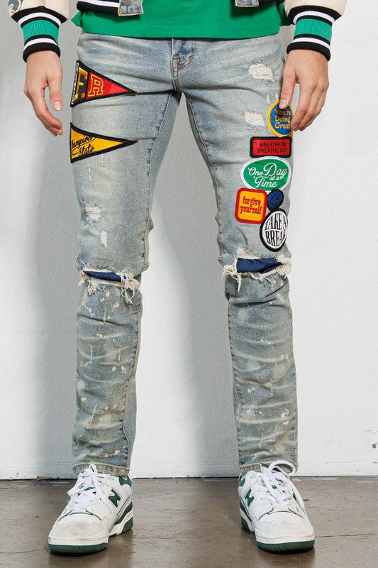 MULTI PATCHES SLIM FIT PANTS