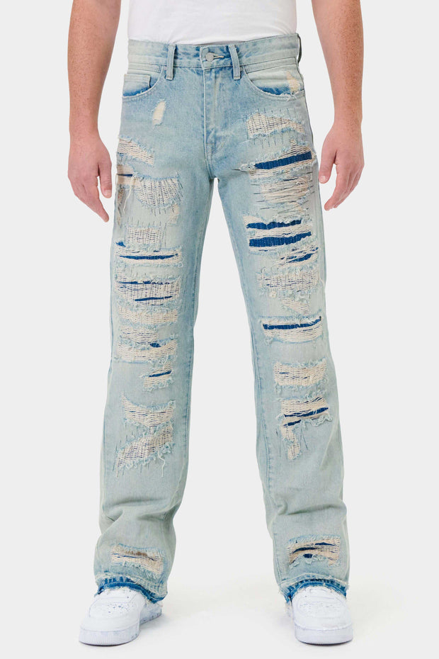 HEAVY DESTROYED RELAXED FLARE DENIM