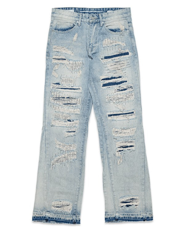 HEAVY DESTROYED RELAXED FLARE DENIM