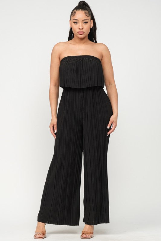  ANGELAPLEATED OFF SHOULDER JUMPSUIT