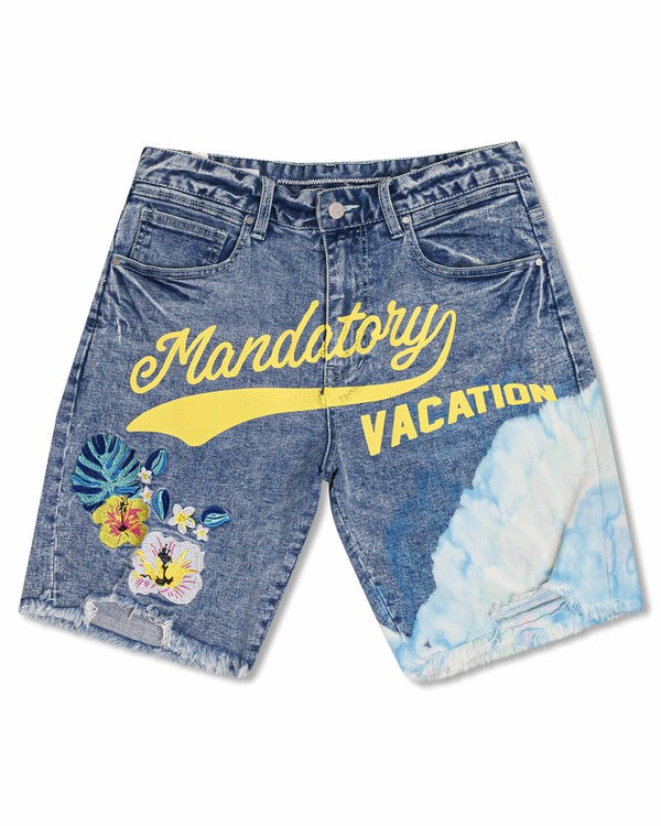 TROPICAL VACATION GRAPHIC DENIM SHORTS