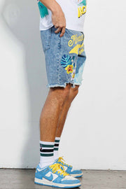 TROPICAL VACATION GRAPHIC DENIM SHORTS